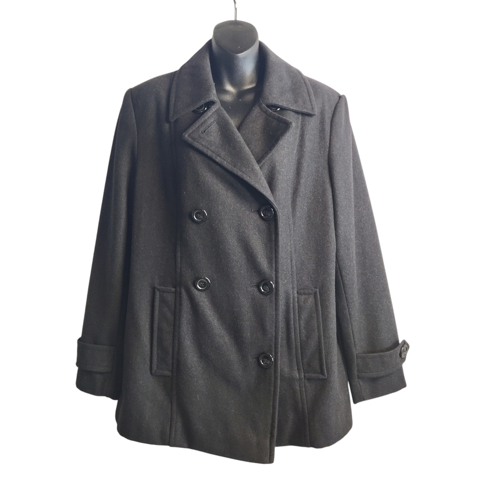 Collection by Gallery Womens Gray Wool Blend Collar Double Breast Peacoat Sz L